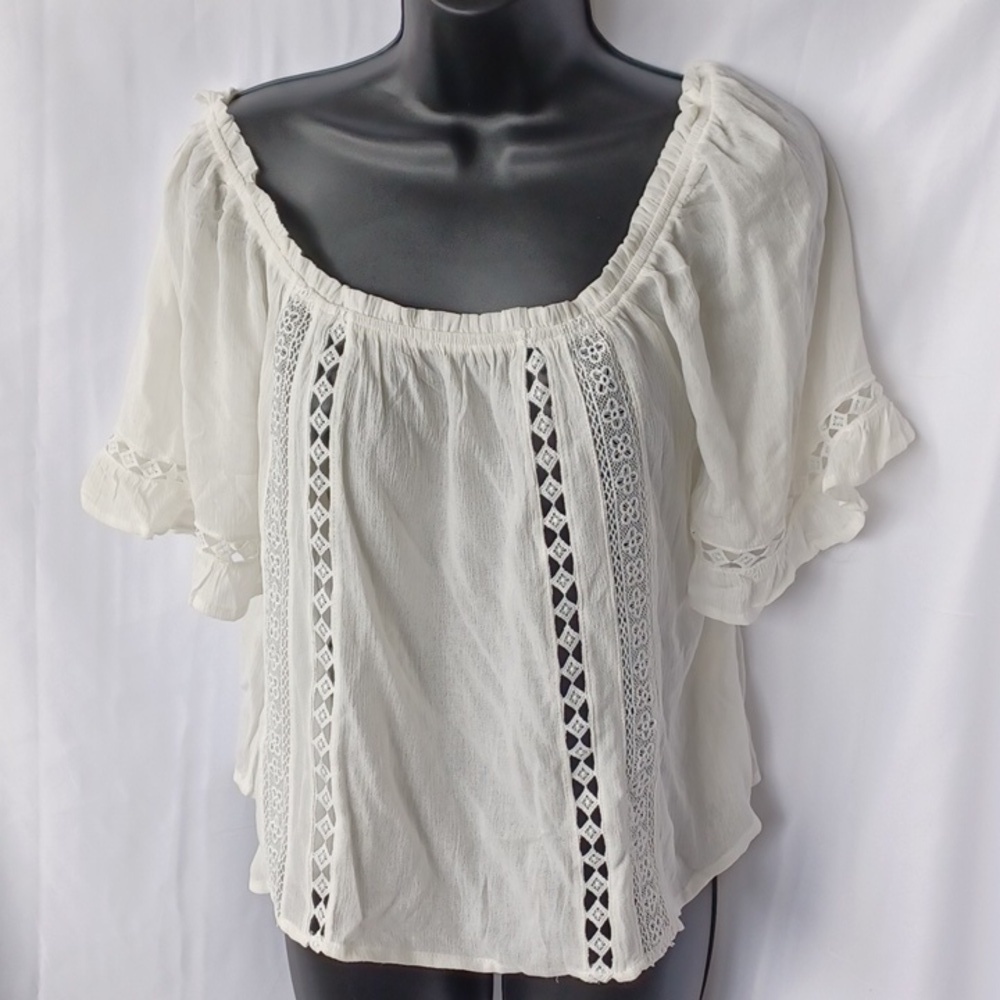 Francesca's Collections Tops Mi Ami Off Shoulder Croquet Short Sleeve Top L